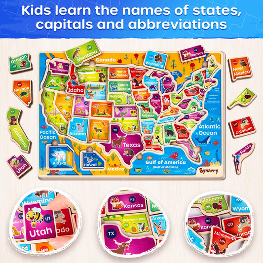 SYNARRY USA map puzzle with detailed illustrations supports early geography learning
