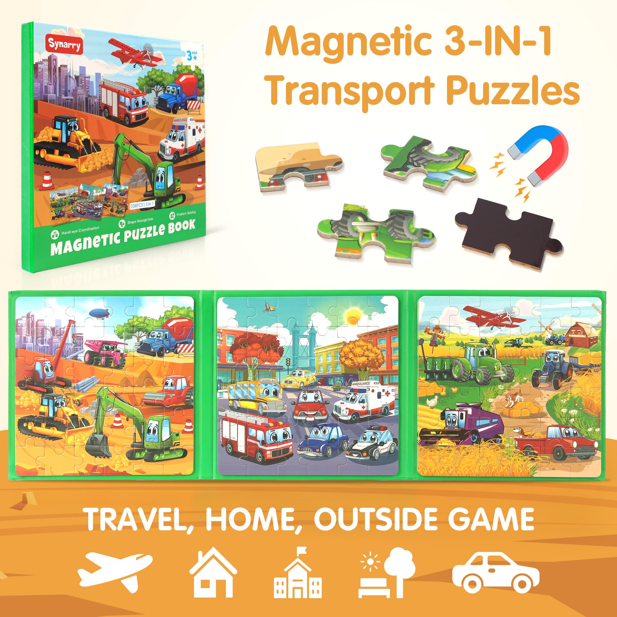 SYNARRY Vehicle Puzzles Urban Farm Scene: promotes problem-solving during quiet trips.