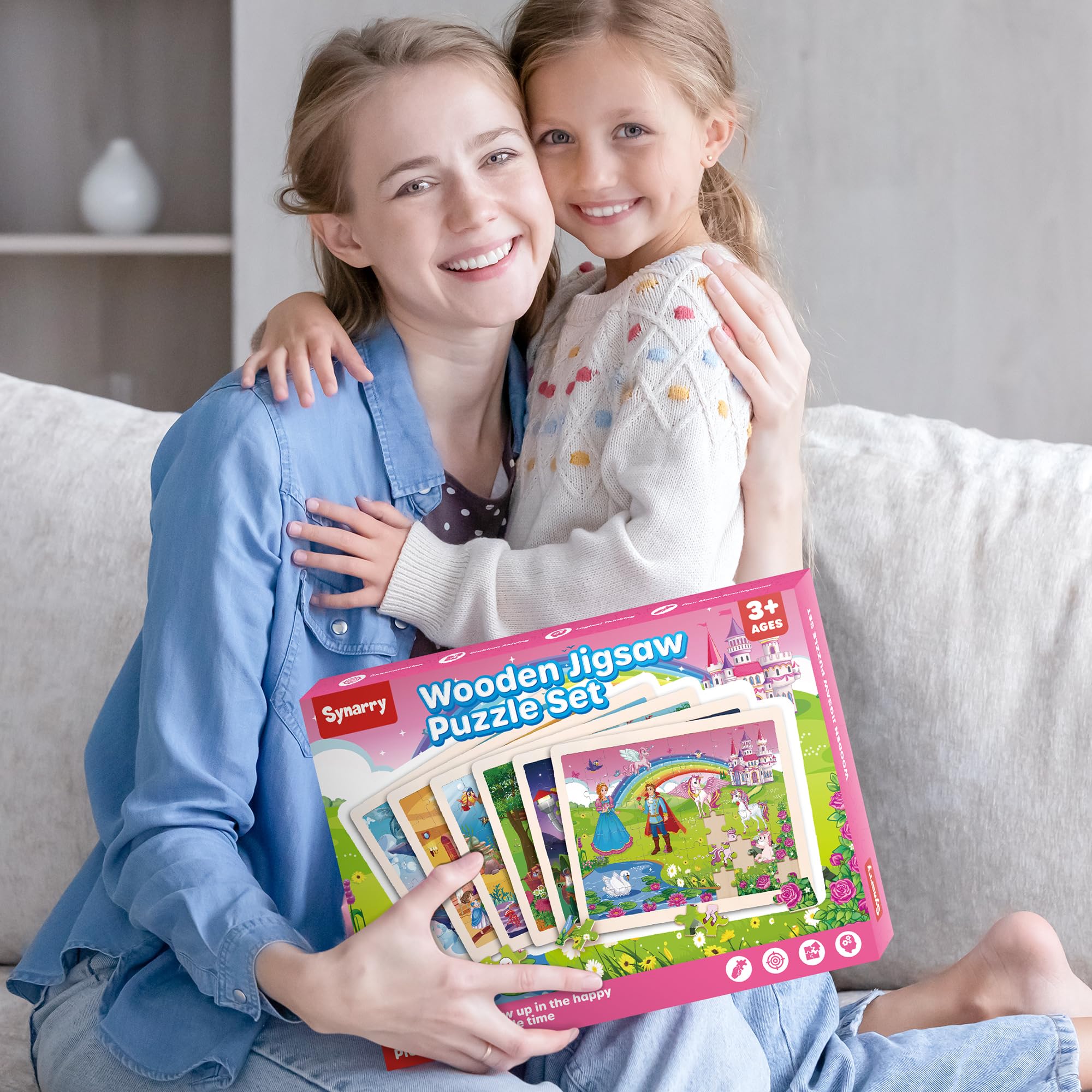 SYNARRY wooden frame and pieces keep puzzles tidy and pieces in place.