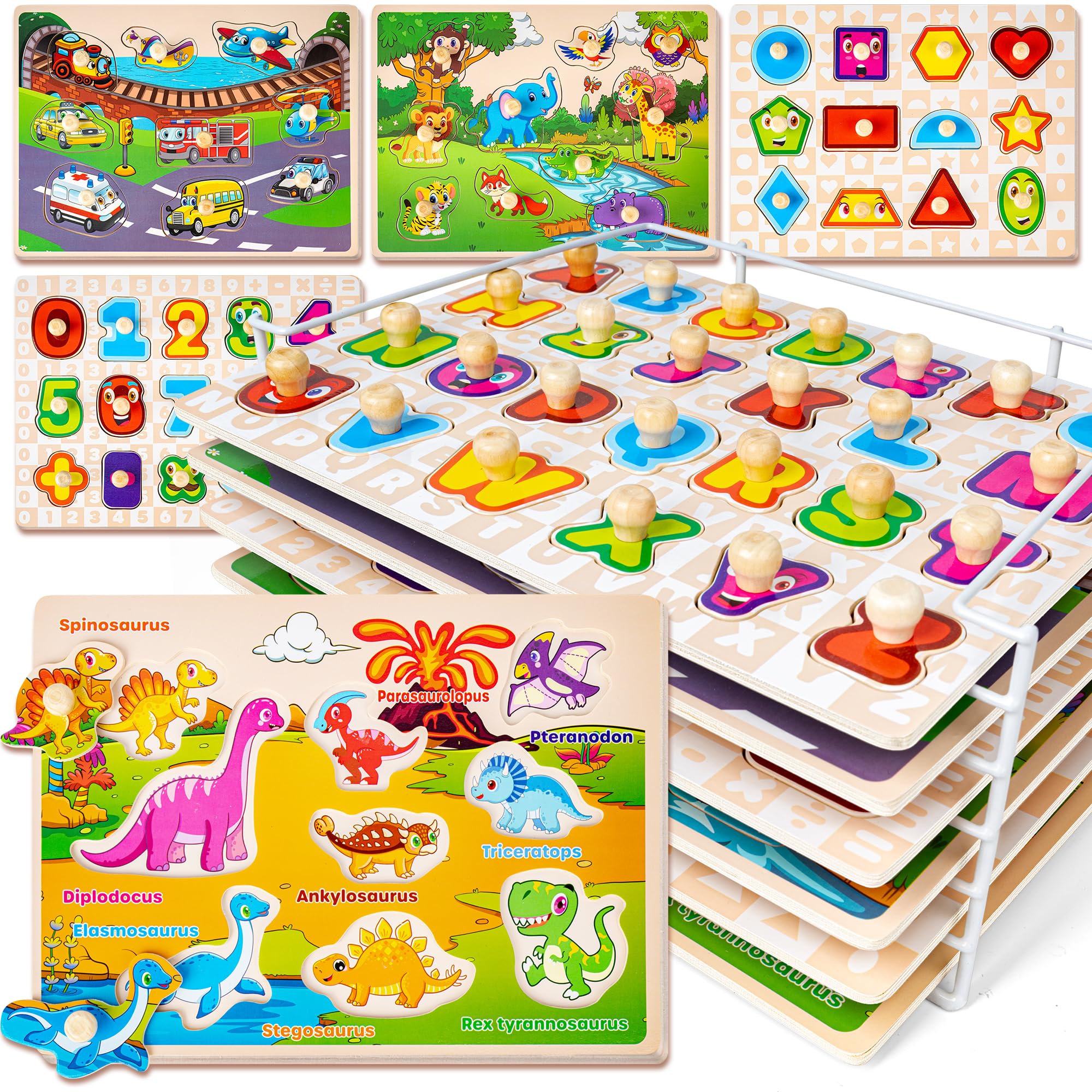 SYNARRY wooden alphabet puzzle for toddlers promotes early letter recognition.