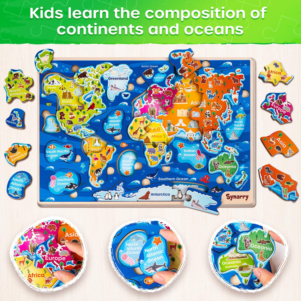 SYNARRY world map puzzle with bright colors aids recognition and memory