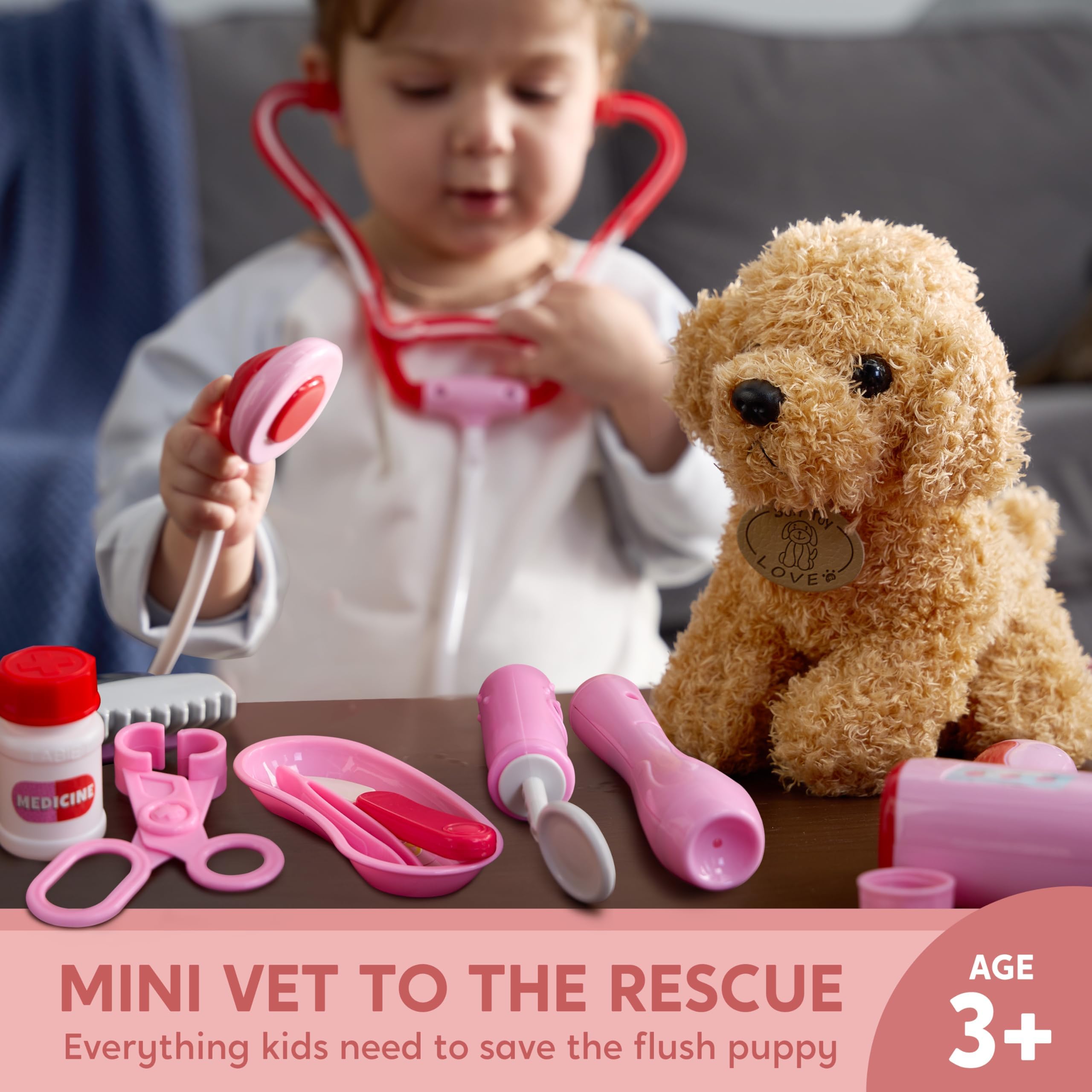 SYNCFUN Doctor Kit puppy toy with kit to inspire caring play.