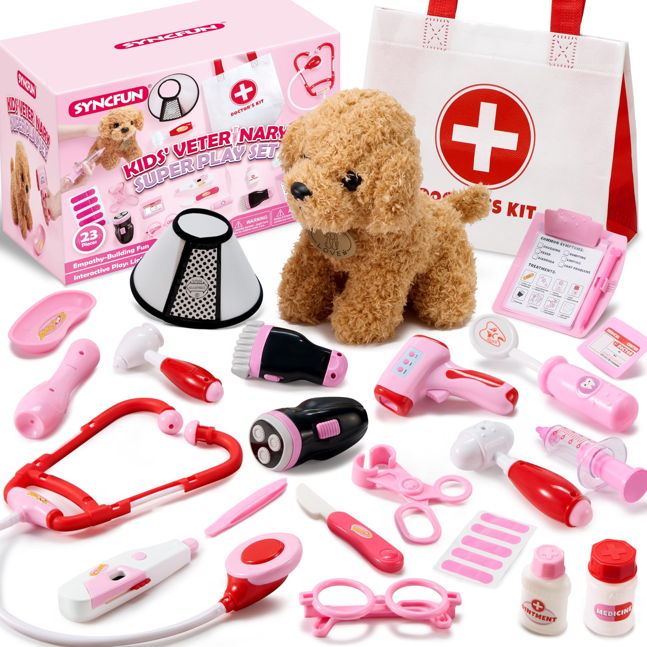 SYNCFUN Doctor Kit stethoscope close-up for pretend vet exams and role play.