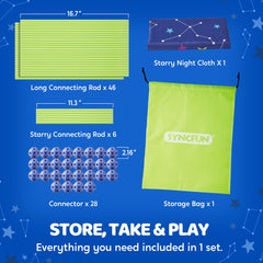 SYNCFUN Easy-assembly kit includes storage bag for quick forts.