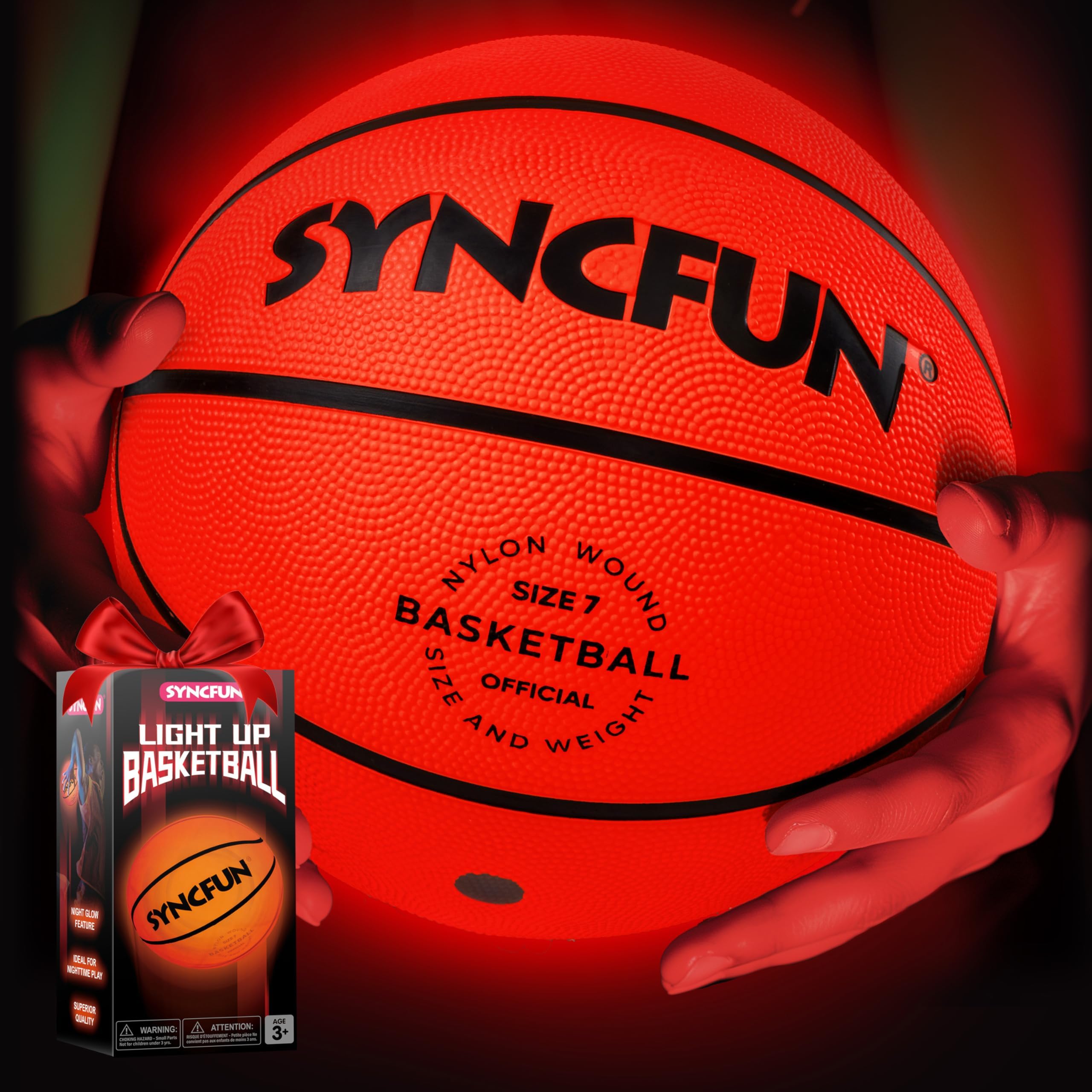 SYNCFUN Glow Basketball Size 7 shines on bounce for night play.