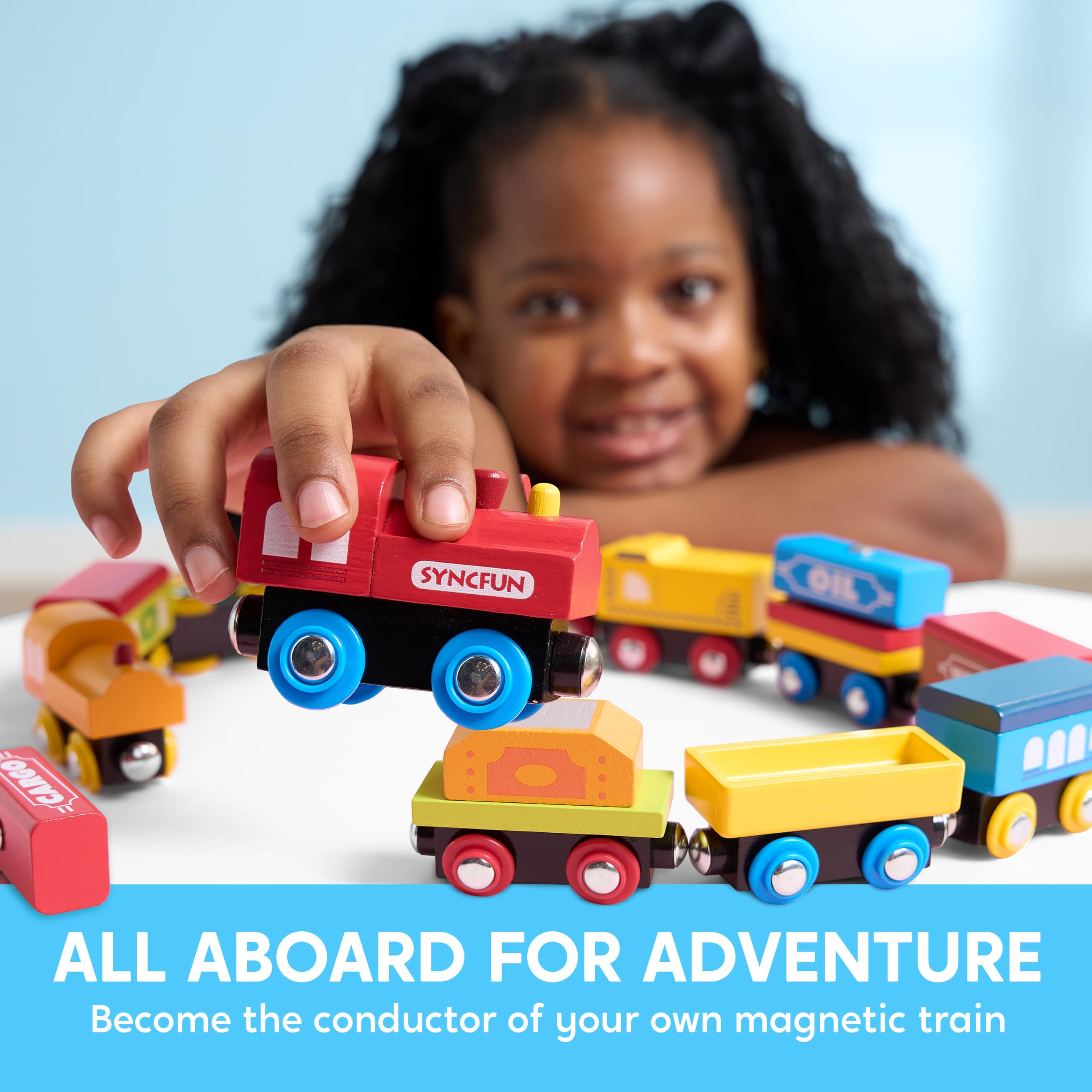 SyncFun magnetic cargo car for hands-on loading and color-shape exploration.