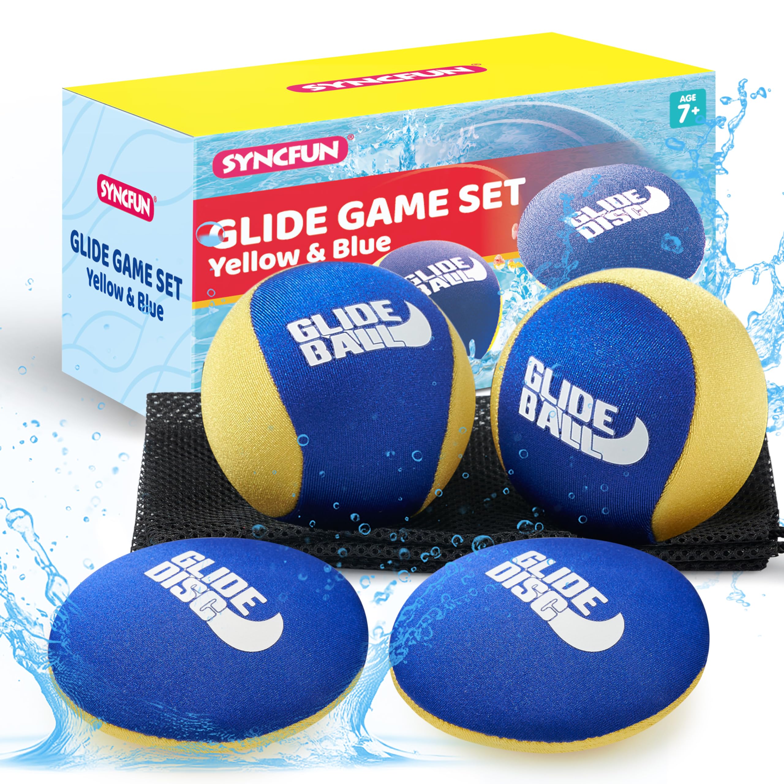 SYNCFUN skip water balls 4-piece set for pool and beach play.
