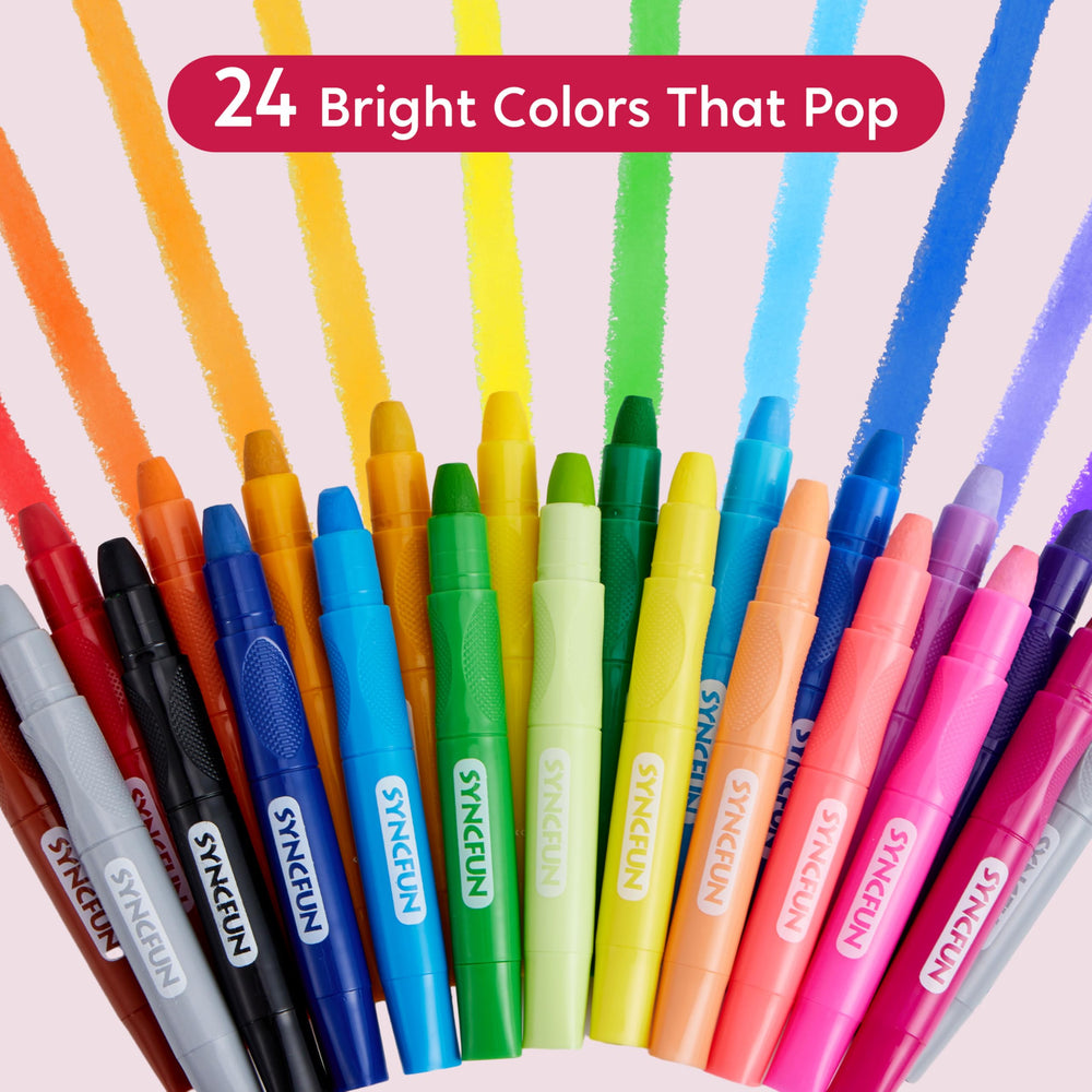 SYNCFUN washable crayons on paper demonstrate easy cleanup after creative sessions