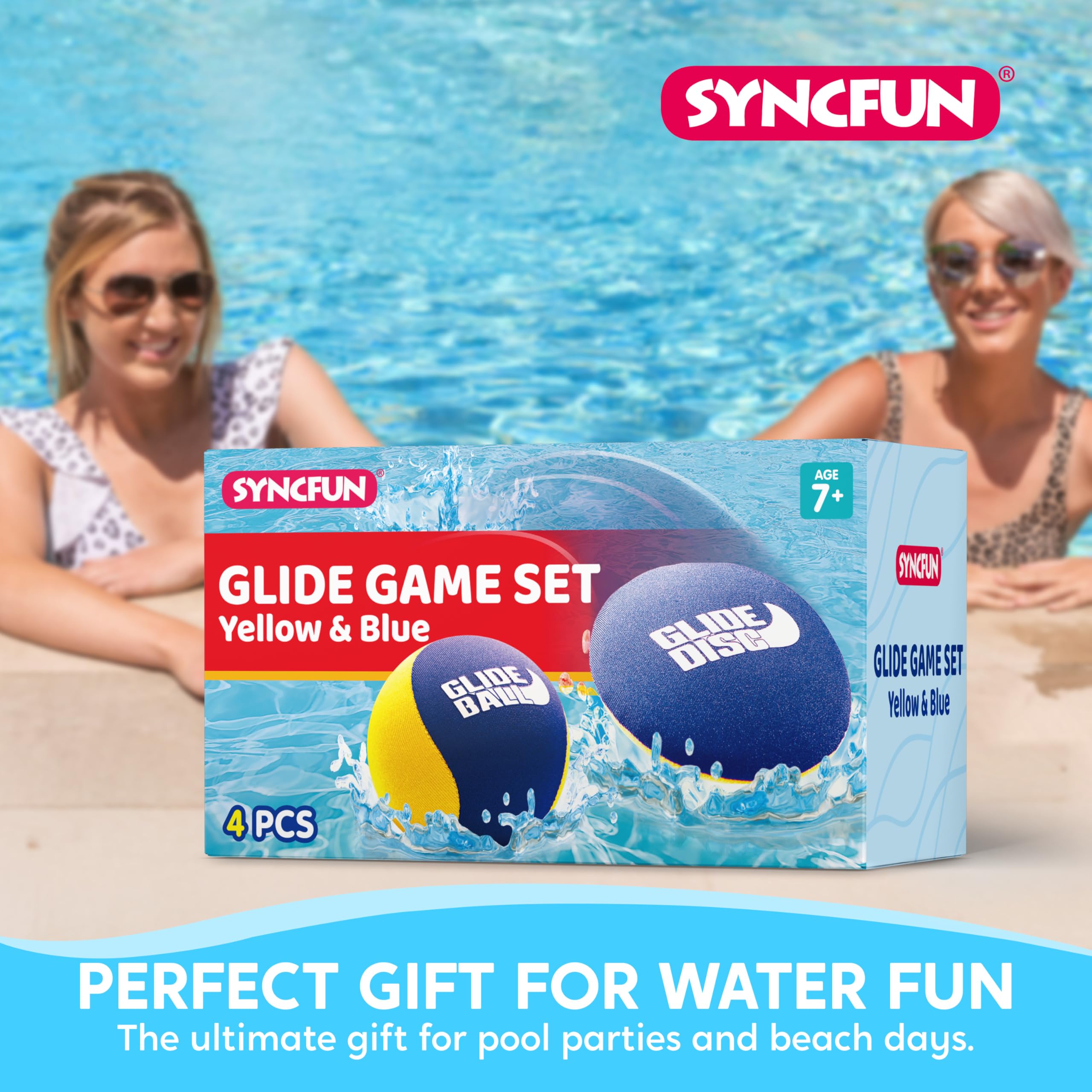 SYNCFUN yellow and blue colors brighten every pool party.