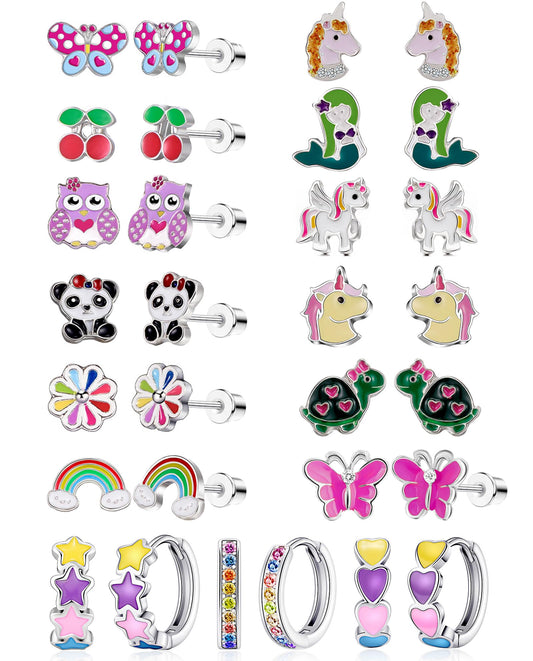 SYNLIN 15 pairs stud earrings set with cartoon designs in vibrant colors