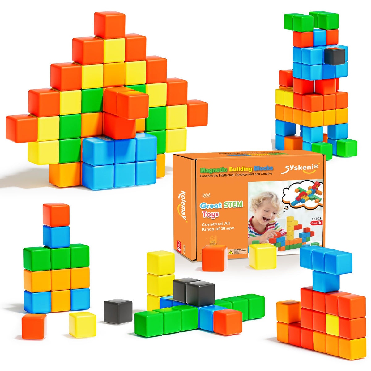 SYSKENI magnetic blocks 56-piece set for hands-on STEM learning
