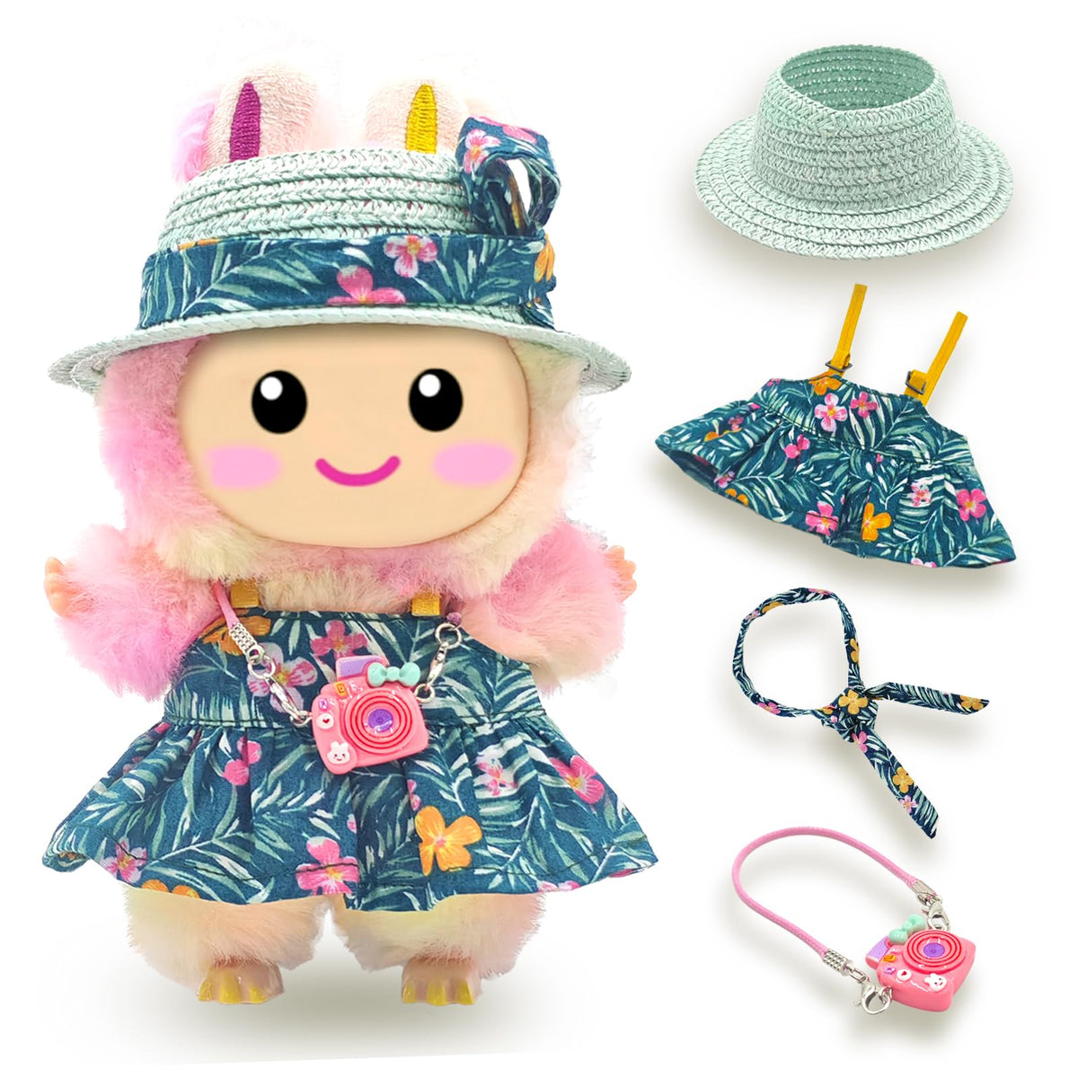 SZC&MFZ 17cm doll dress with hat enhances playful styling.
