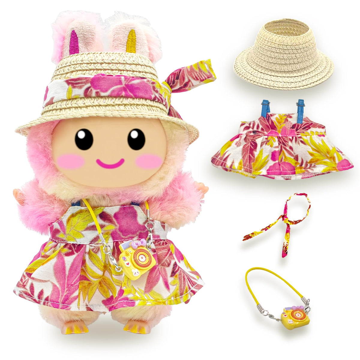 SZC&MFZ cute 17cm doll outfit set with pink dress and hat for imaginative play