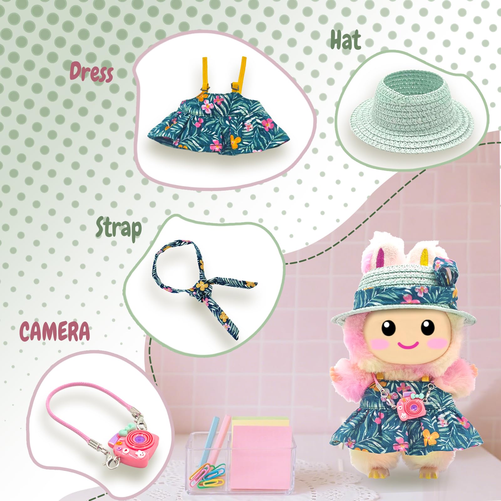 SZC&MFZ doll outfit with camera accessory boosts photo storytelling.