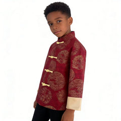 SZCQ boys tang-style coat with stand-up collar for a refined kid look.