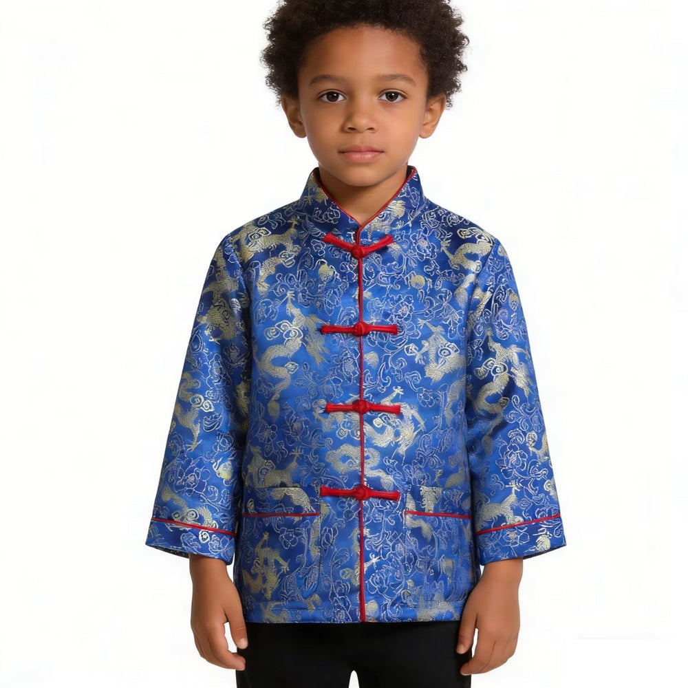 SZCQ dragon-pattern tang coat blue sleeve close-up