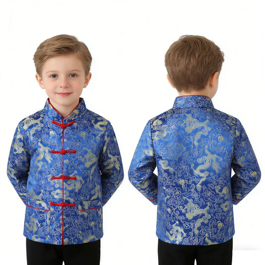 SZCQ dragon tang coat blue front view for festive playtime