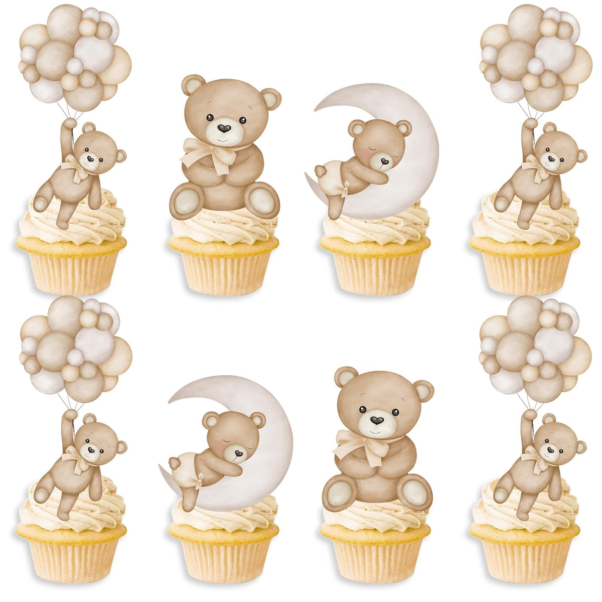 SZSHANN teddy bear cupcake topper close-up on card for easy decorating