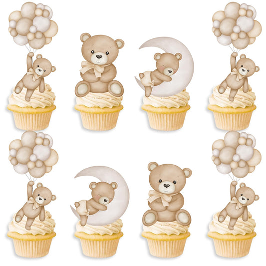 SZSHANN teddy bear cupcake topper close-up on card for easy decorating
