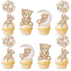 SZSHANN teddy bear cupcake topper close-up on card for easy decorating