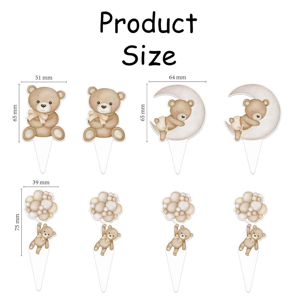 SZSHANN teddy bear topper close-up on cards for quick party desserts
