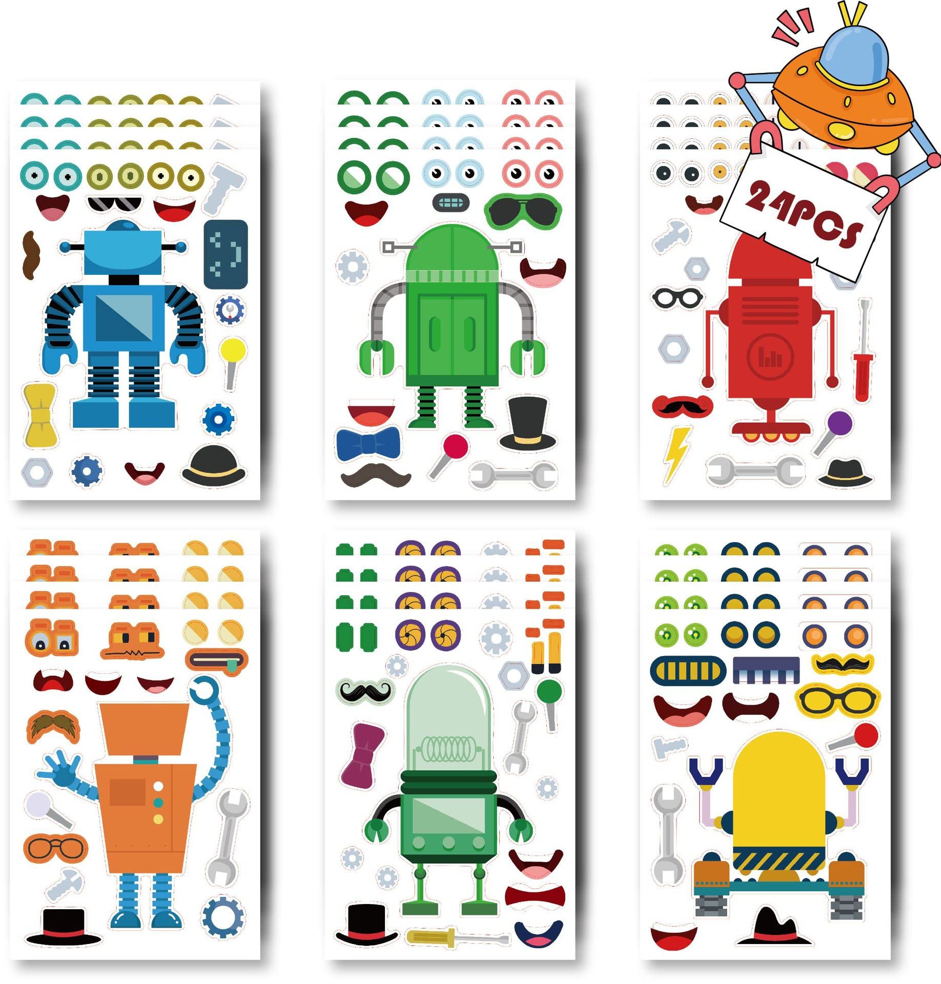 T-Antrix Make Your Own Robot Sticker sheet with varied designs for creative play