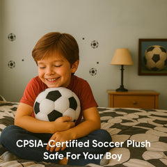 T play Soccer Ball Plush embroidery detail highlights reinforced construction.