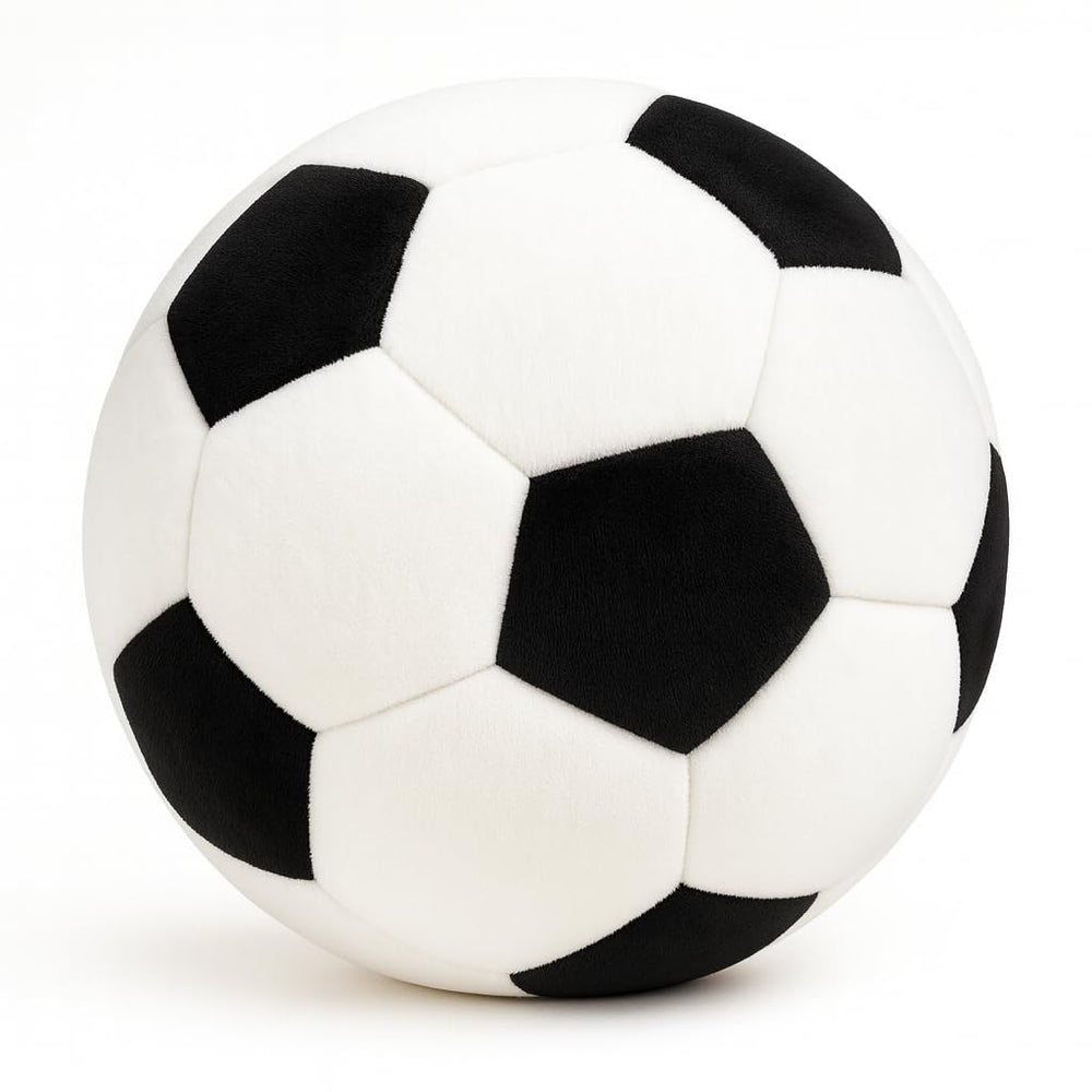 T play Soccer Ball Plush front view with soft velveteen surface for gentle indoor play.