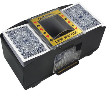TAAVOP automatic card shuffler front view for fast two-deck shuffles