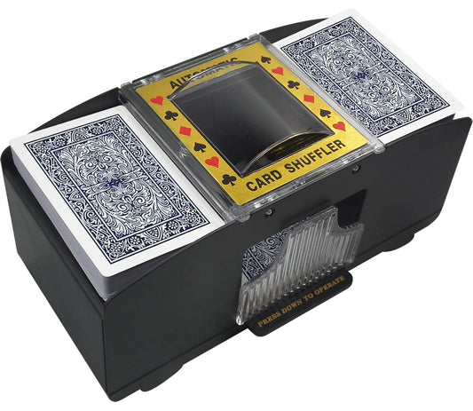 TAAVOP automatic card shuffler front view for fast two-deck shuffles