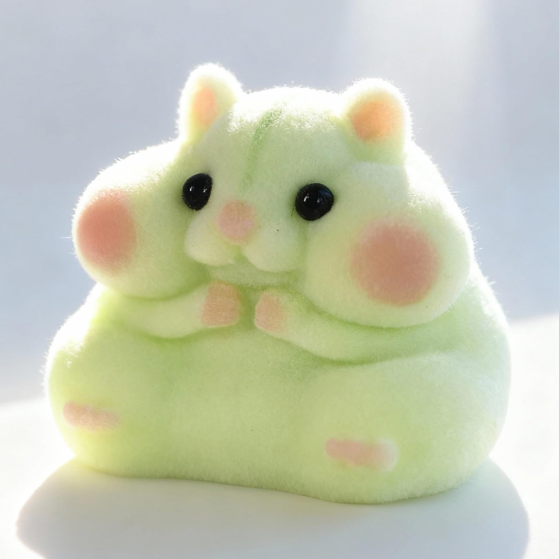 Taba squishy hamster toy side view shows fluffy fur and compact fidgeting potential.