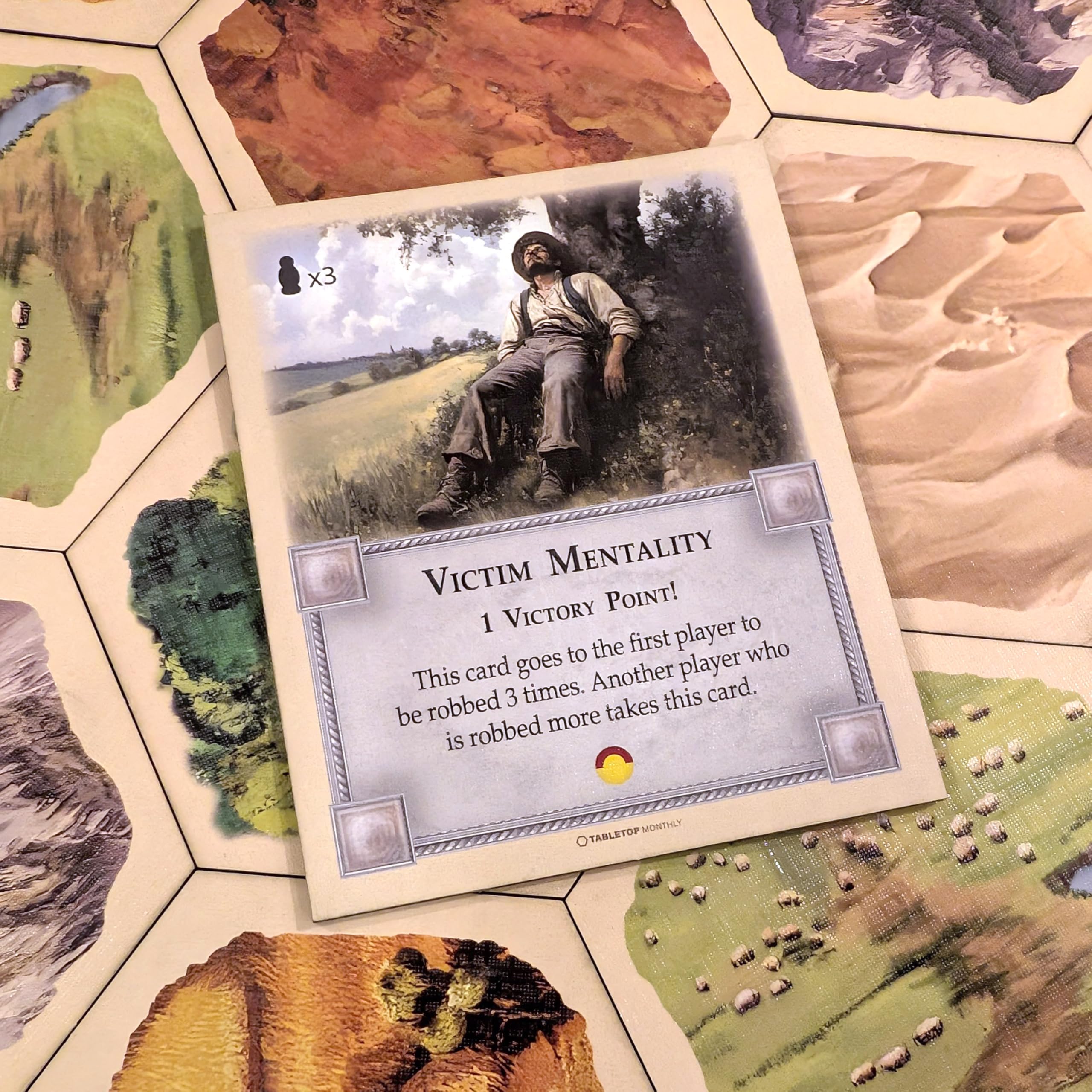 Tabletop Monthly Victim Mentality Card expansions compatibility, supports varied game setups.