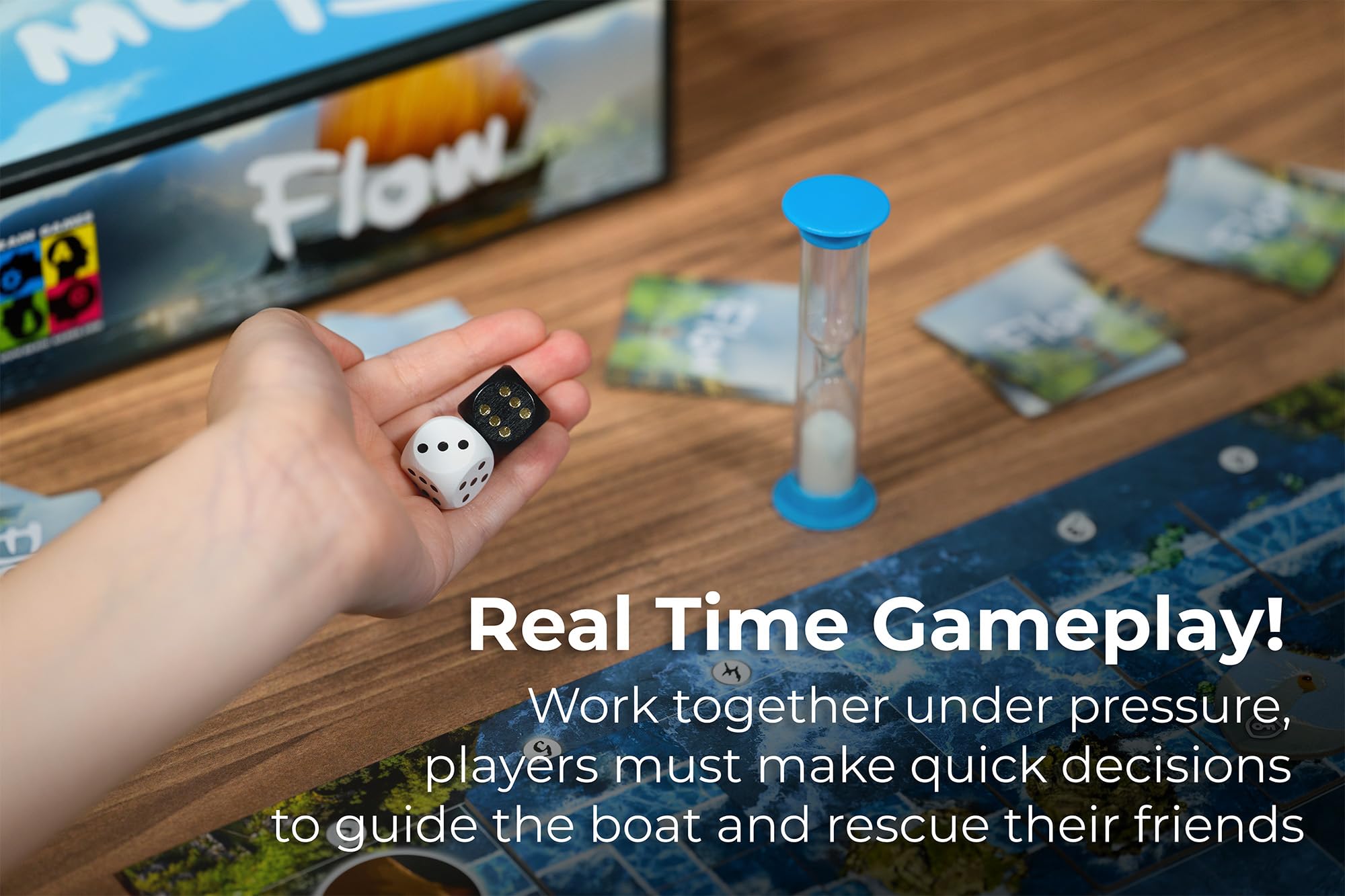 Tabletop Tycoon Flow flood mechanic tiles show rising water and tension