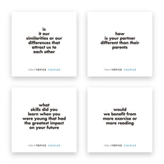 Close-up of TableTopics 135-question card design for conversations