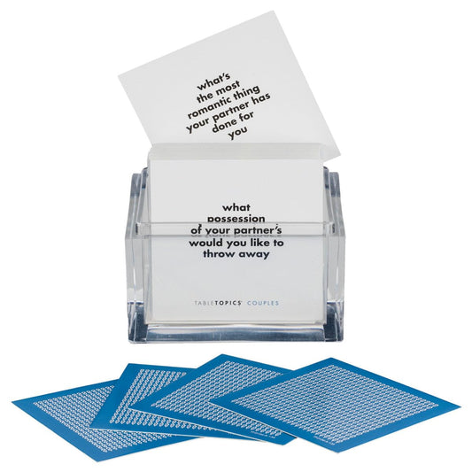 TableTopics cards with sample prompts to help couples connect deeply