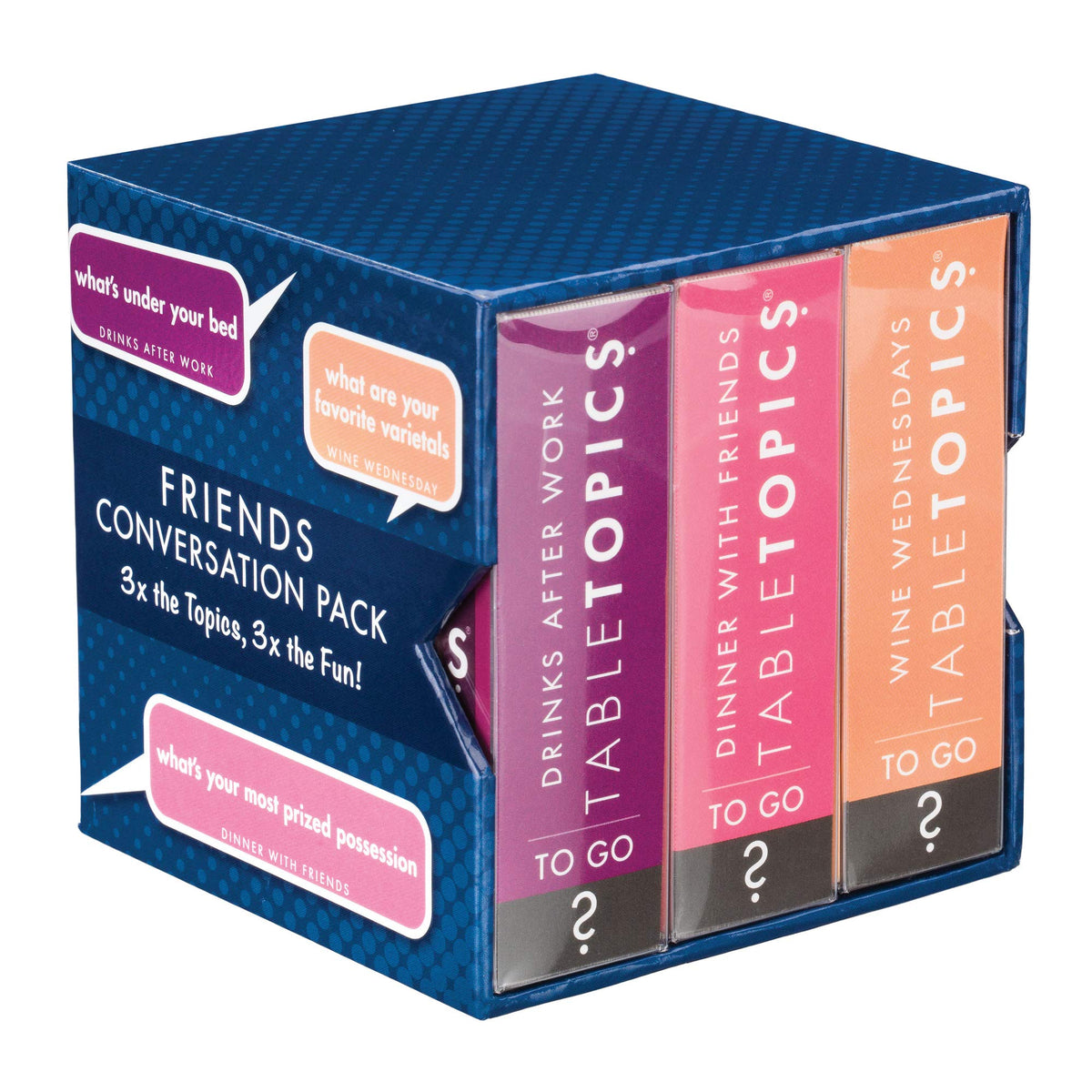 TableTopics Friends Conversation Pack box front with three decks for social nights