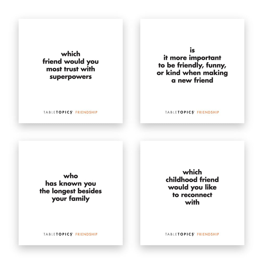 TableTopics gift-pack ready cards ideal for birthdays or housewarmings.