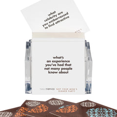 TableTopics Not Your Mom’s Dinner Party 135-question set sparks deep chats at parties.