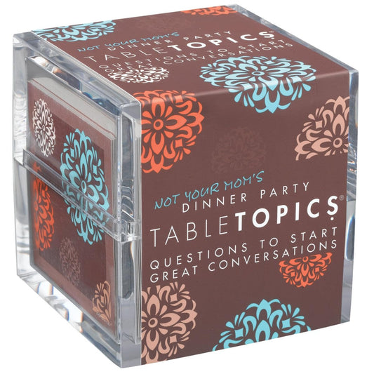 TableTopics Not Your Mom’s Dinner Party cards laid out to spark lively conversations.