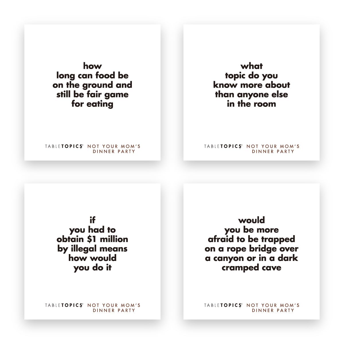 TableTopics Not Your Mom’s Dinner Party gift-ready packaging makes a thoughtful host gift.