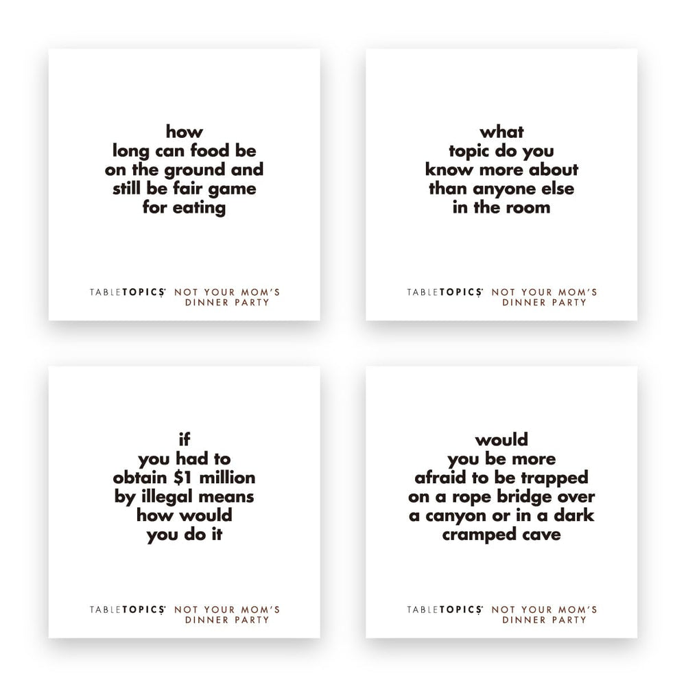 TableTopics Not Your Mom’s Dinner Party gift-ready packaging makes a thoughtful host gift.
