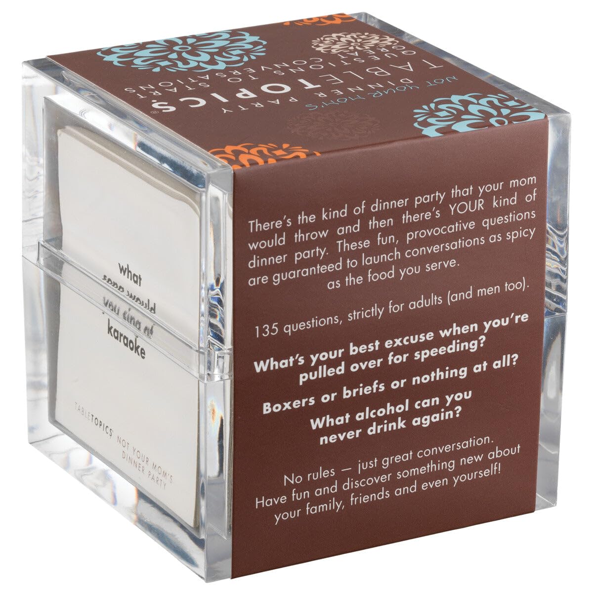 TableTopics Not Your Mom’s Dinner Party prompts encourage candid stories and bold questions.