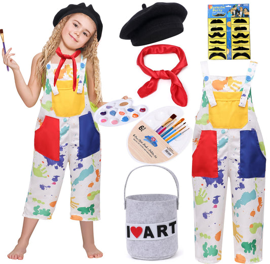 Tacobear Kids Artist Costume overalls shown with pockets for pretend painting adventures