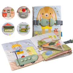 Taf Toys Busy Book cover featuring colorful pages, perfect for screen-free toddler play.