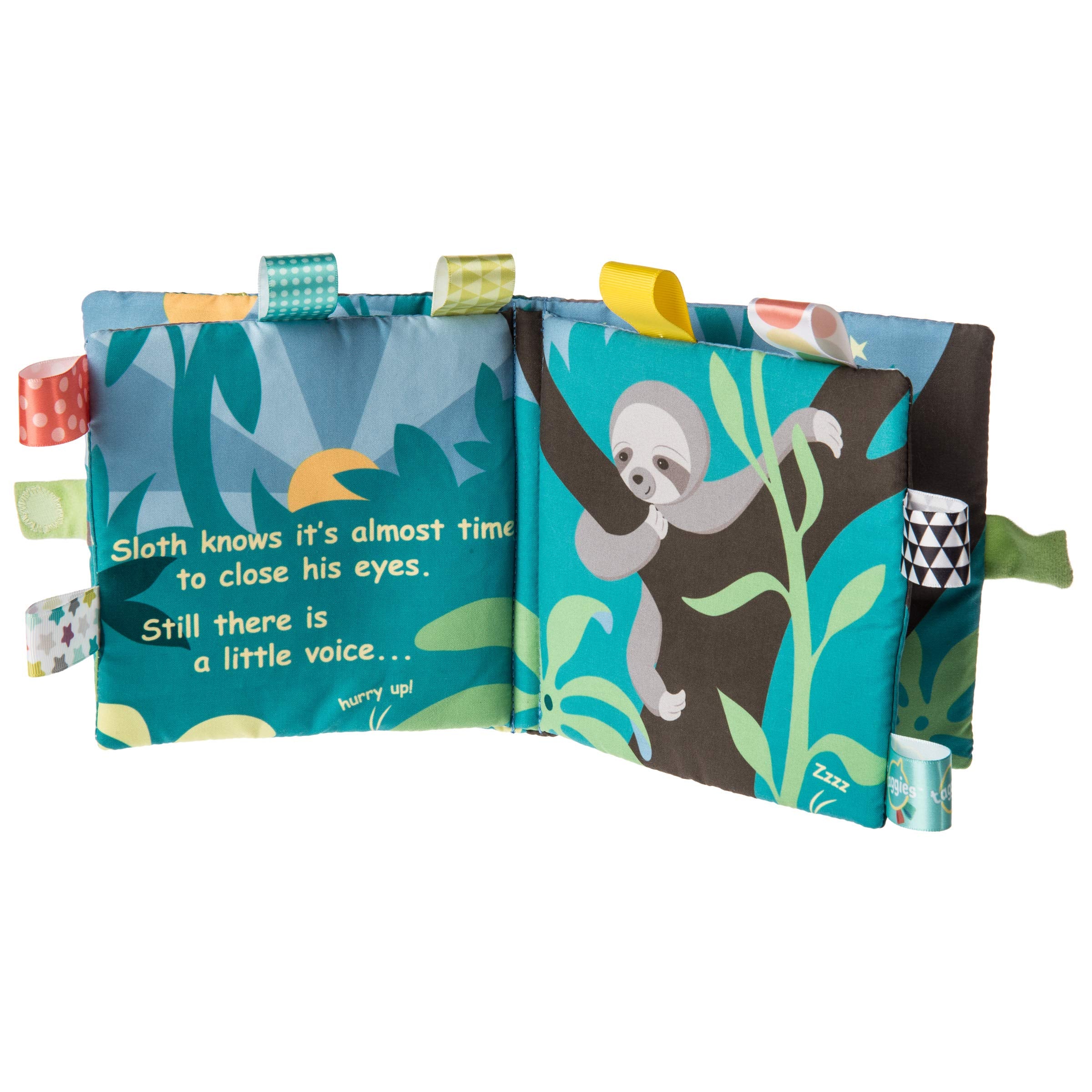 Taggies book squeaker inside invites gentle sound interactions.