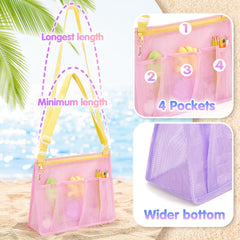 Tagitary pink and purple 2Pcs tote keeps sandy treasures tidy.