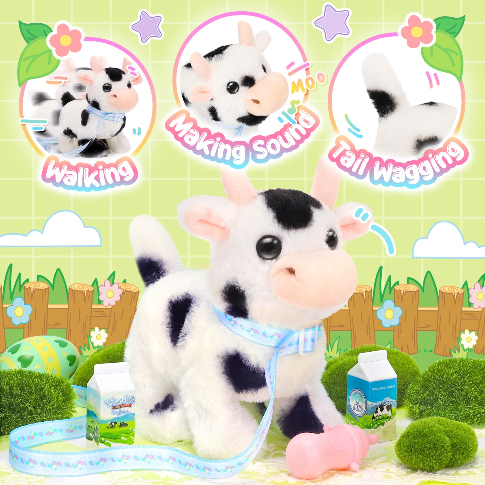 Tagitary plush cow soft fabric close-up shows safe texture.