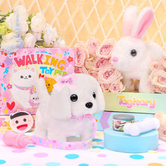 Tagitary plush dog with leash enables safe pretend walking activities.
