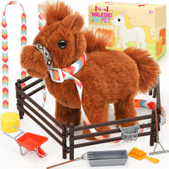 Tagitary plush horse toy with leash enables walking and interactive play.