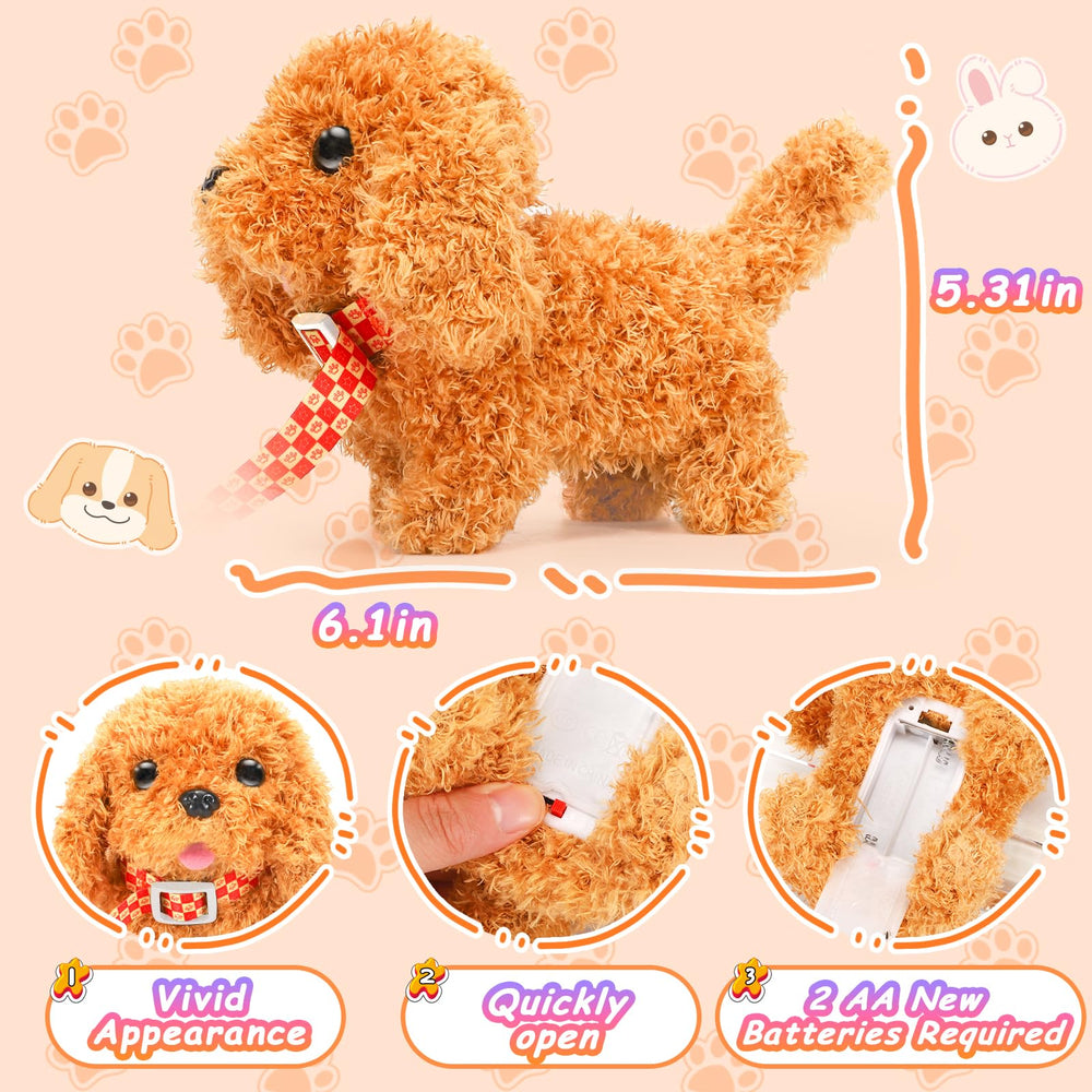 Tagitary plush puppy with leash enables guided playtime.
